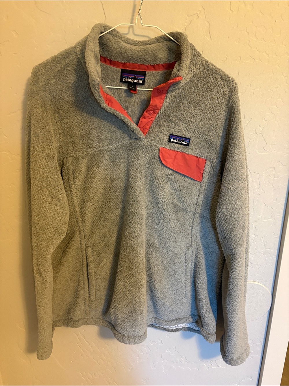 Patagonia Gray Fleece Pullover with Coral Trim